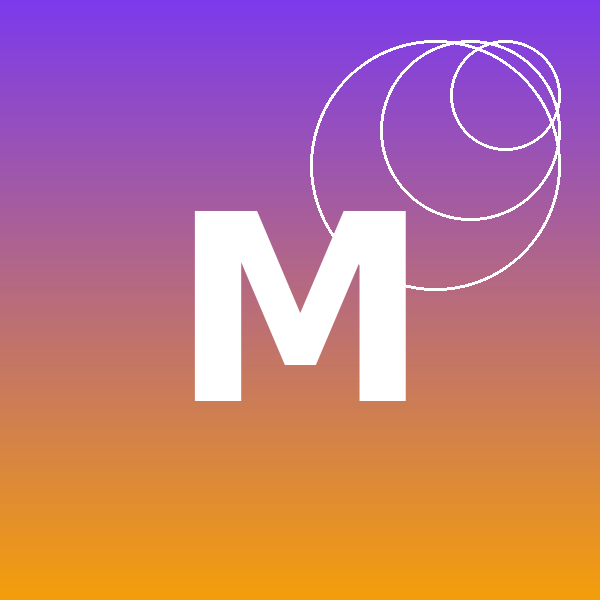 Monogram M for Maggie on a violet-to-gold gradient